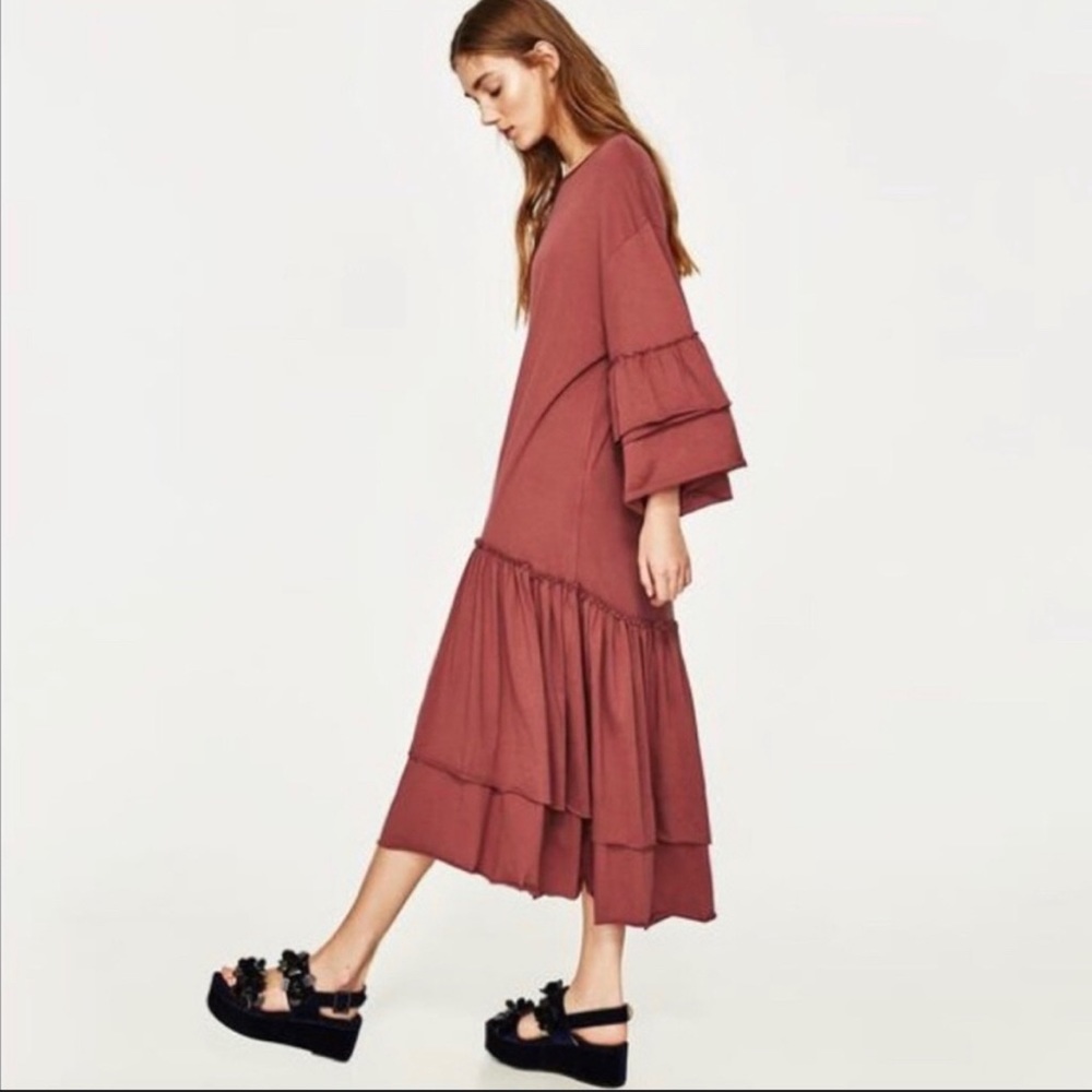 ZARA Bohemian Tiered Midi Dress NWOT